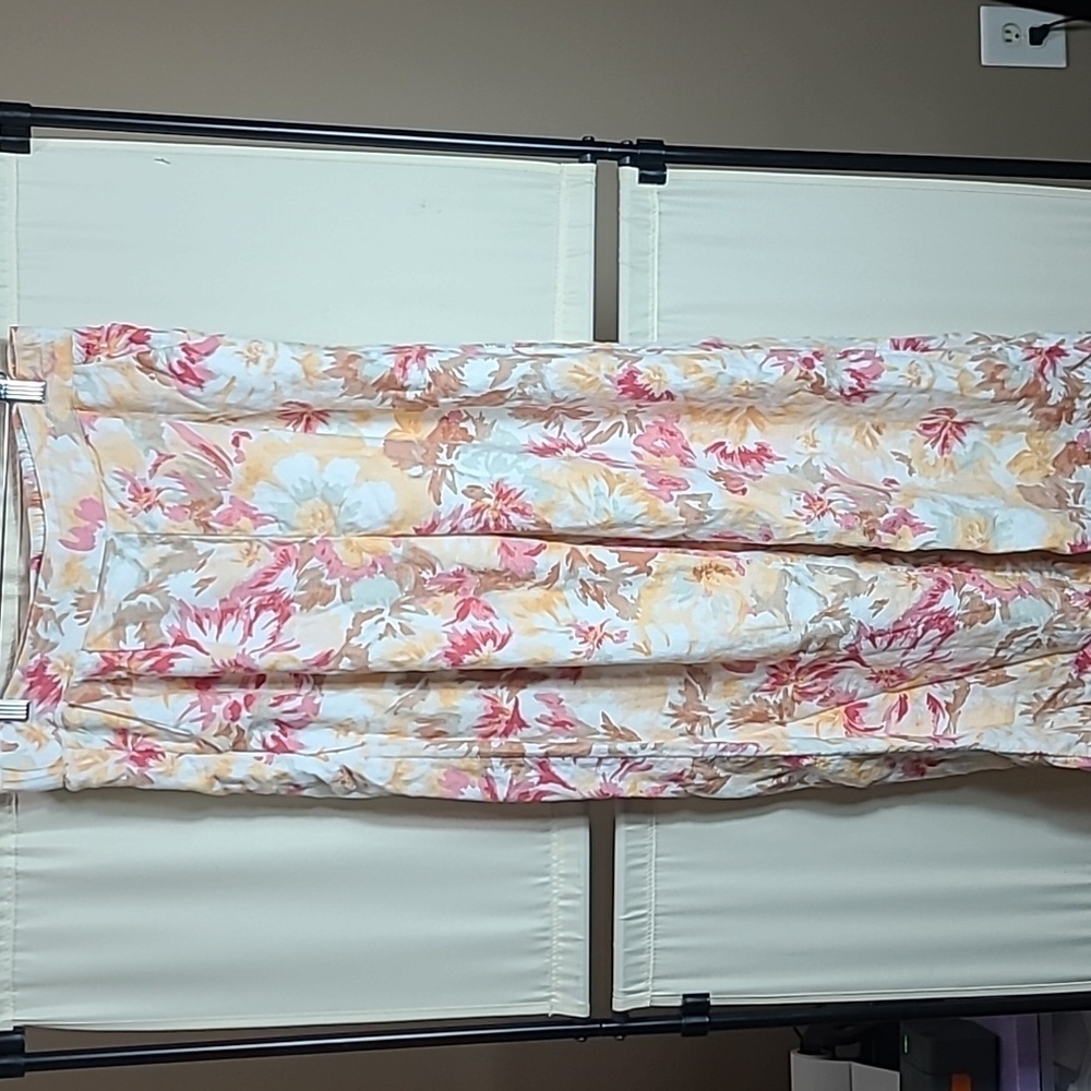 ABERCROMBIE & FITCH Linen Blend Wide Leg Pull On Pant Orange Red Floral {U46}